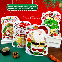 Sac refermable autoportant avec motif de chaussette de Noël et impression Père Noël pour l'emballage de friandises et biscuits de Noël