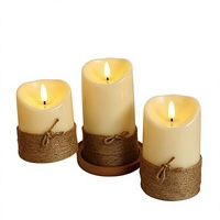 Bougie électronique LED réaliste, fausse bougie, corde de jute nouée à la main, style vintage américain, télécommande, rechargeable, en forme de balle