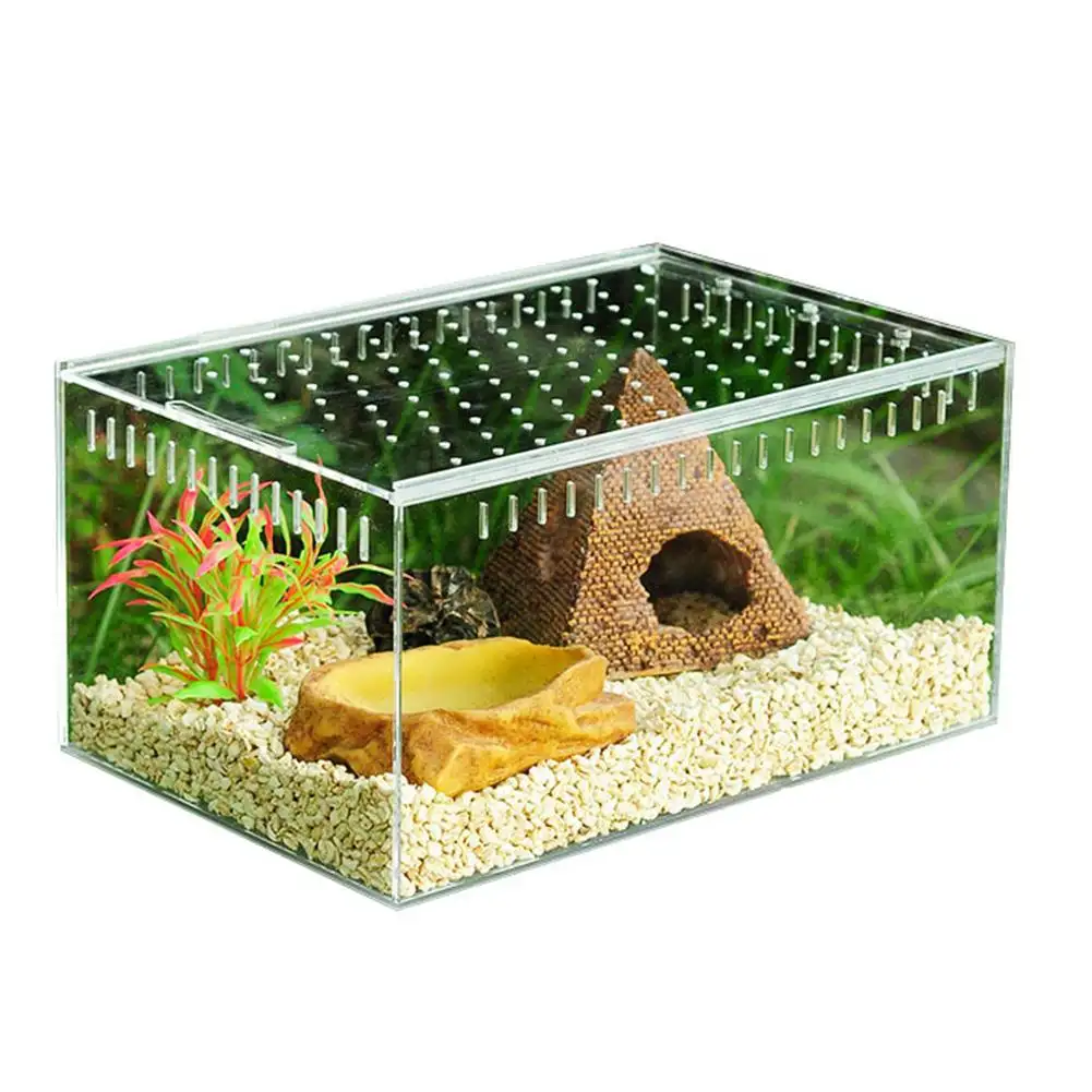 Caja de cría de reptiles, cubierta deslizante transparente acrílica, tanque de reptiles, arañas, tortugas, lagarto, Terrario de alimentación