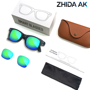 Lunettes intelligentes MT5mini avec caméra, lunettes intelligentes IA avec étui de chargement en cuir, enregistrement <span class=keywords><strong>photo</strong></span> et vidéo 8MP, lunettes intelligentes ODM - Product Image 1