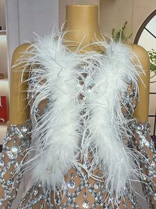 Novance Y4641 <span class=keywords><strong>vestiti</strong></span> da <span class=keywords><strong>donna</strong></span> Shopping Online Sexy abiti da Club con piume elegante abito da Cocktail bianco con maniche lunghe - Product Image 4