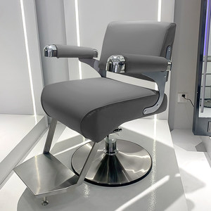 Sillón de Barbería Moderno Hidráulico, Silla de Estilismo para Salón, Asiento de Peluquería Tapizado en Gris con Base de Metal - Product Image 1