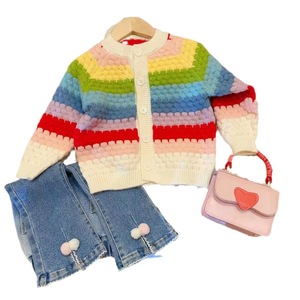 Child Star Circle Girls Rainbow Sweater Cardigan Full Sleeve Crew Neck Soft Knit Autumn Toddler Wear - Product Image 5