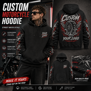 Sweat à capuche de motard personnalisé, épais et oversize, avec motifs sur les manches et grand graphique de roue arrière, style streetwear pour hommes - Product Image 1