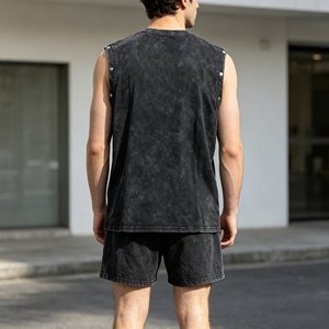 Chaleco vintage para hombre, estilo acid wash, holgado, sin mangas, cuello redondo, camiseta interior, camiseta sin mangas con letras estilo urbano para hombre - Product Image 6
