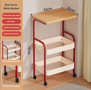 OEM Rolling Cart with Lockable Wheels Wooden Tabletop Metal Utility Cart Storage Organizer Cart with for Kitchen Office Bedroom - Product Image 6