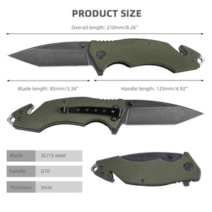Stock G10 poignée Tanto lame de scie survie en plein air multi-outils pliant couteau de sauvetage poche avec coupe-ceinture <span class=keywords><strong>brise</strong></span>-verre - Product Image 3
