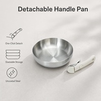 Poêle à frire en acier inoxydable avec poignée amovible et couvercle, sans revêtement, 20-32 cm, empilable, pour cuisson au four et service à table