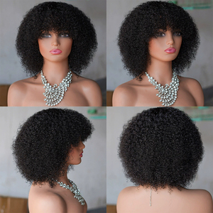 Perruque naturelle afro bouclée, style bob, coupe pixie rebondissante, perruque complète en <span class=keywords><strong>cheveux</strong></span> humains avec <span class=keywords><strong>frange</strong></span> pour femmes - Product Image 5