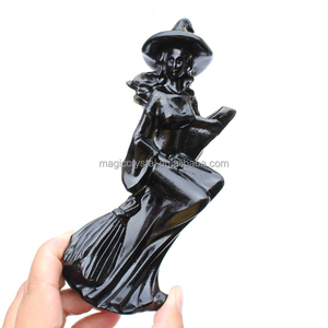 คริสตัลแกะสลักด้วย<span class=keywords><strong>มือ</strong></span>ตัวช่วยสร้างขี่ไม้กวาดแม่มดคริสตัลออบซิเดียนสีดำธรรมชาติสำหรับวันฮาโลวีน - Product Image 5