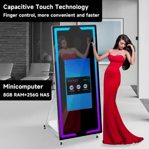 2024 neuester 65 zoll magischer spiegel video fotokabine touchscreen led beauty rahmen mit kamera und drucker für veranstaltungen