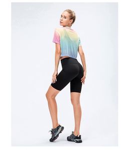 Top deportivo de Yoga de secado rápido de alta elasticidad para mujer con cuello redondo, manga corta, logotipo personalizable para verano, Fitness y correr - Product Image 3