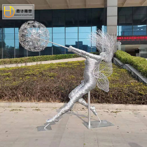 Escultura Hahua de Acero Inoxidable, Figura Hueca, Escultura Metálica para Decoración de Jardín Exterior, Montaje en Suelo, Acabado Pulido - Product Image 1