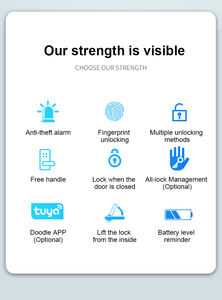 ตัวล็อคมือจับประตูอัจฉริยะทำจากอลูมิเนียมอัลลอยด์พร้อมลายนิ้วมือสำหรับแสดงประตูไม้แก้ว - Product Image 6