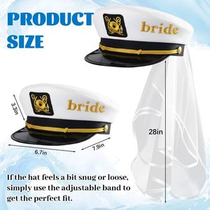 Chapeau <span class=keywords><strong>de</strong></span> marin brodé SOLPOP pour mariée et marié, avec voile, idéal pour enterrement <span class=keywords><strong>de</strong></span> vie <span class=keywords><strong>de</strong></span> jeune fille, fête nautique, plage, <span class=keywords><strong>bateau</strong></span>, ou costume <span class=keywords><strong>de</strong></span> future mariée - Product Image 2