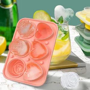 Custom Logo Food Grade BPA Free Silicone 3d Rose Loving Heart Shape 6 Cavity Whiskey Ball Shape Silicone Ice Tray
