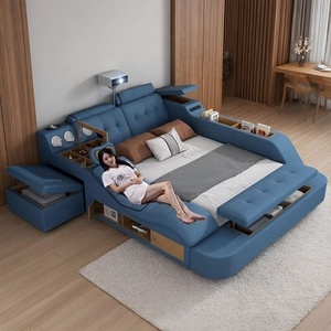 Lit en cuir luxueux, moderne, réglable, multifonctionnel, avec rangement, cadre en bois pliable, lit intelligent Z630, meubles de chambre à coucher - Product Image 5