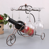 Chariot vélo forme unique bouteille vin fil rack avec 6 verres à vin support de séchage