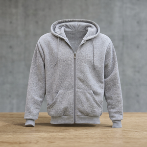Sweat-shirt à capuche zippé gris pour homme, 100% coton molletonné, décontracté, coupe classique, tricoté, couleur unie, pour l'automne - Product Image 2