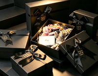 Boîte cadeau rigide noire de luxe personnalisée avec couvercle, emballage en carton recyclable pour parfum, cadeaux d'anniversaire, souvenirs