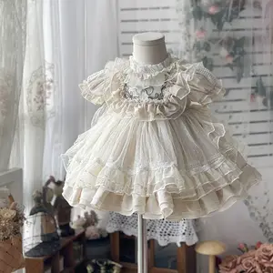 Girls' Spring/Summer Cream Puff Short Sleeve Fluffy dress Lolita Solid Lovely Princess Dress Wedding Flower Boy Dress