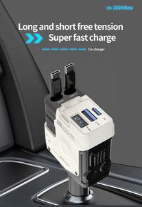 Auto-Zigaretten-Schnell ladegerät 120w Supers chn elles Laden Eingebaute einziehbare Kabel 4-in-1-USB-C-Autoladegerät-Rollenadapter - Product Image 2