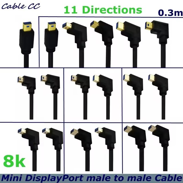 90-Degree Angle 8K Version 1.4 Mini DisplayPort Male to Mini DP Male Cable for Computers, Monitors, Projectors, Digital Cameras