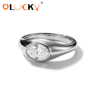 LUCKYJIU Custom Jewelry Waterproof 18K <strong>Gold</strong> Plated Stainless Steel Bezel Set Oval Cubic Zirconia <strong>Signet</strong> <strong>Ring</strong> for Women - Product Image 2