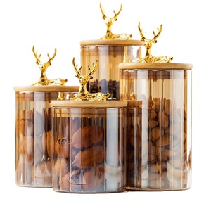 Pot à épices en verre doré à thème cerf, couleur ambre, avec couvercle en bois, récipient de rangement pour la cuisine, pour le thé et les fruits secs - Product Image 5