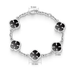 <b>Mens</b> Hiphop Flower Chain Bracelet 18K Gold Plated Stainless Steel Malachite Onyx Claw Setting Clover Bracelet Jewelry Gift - Product Image 2