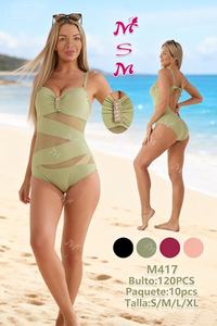 Costume da bagno intero da donna M417, modello bandeau con cut-out, vita alta, tinta unita, in spandex elasticizzato e poliestere, per la spiaggia. - Product Image 3