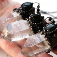 Collier pendentif hexagonal en pierres précieuses fait main, style gothique sorcière, protection énergétique spirituelle, amulette, bijoux NM43244