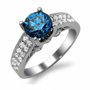 Anillo de Compromiso de Oro Blanco de 14K con Diamante Azul de 1.30 TCW, Corte Redondo, Halo, Anillo de Boda, Joyería Fina Certificada, Regalo para Mujer - Product Image 2
