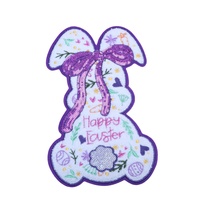 Patch Chenille Lapin de Pâques Coloré Personnalisé avec Paillettes, Grand Badge Lapin Scintillant Thermocollant pour Vêtements de Filles, Sacs et Projets DIY