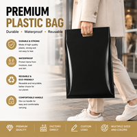 Sac en plastique noir personnalisé avec poignée découpée, imperméable, réutilisable pour vêtements, cosmétiques, livres, cadeaux, impression de logo OEM
