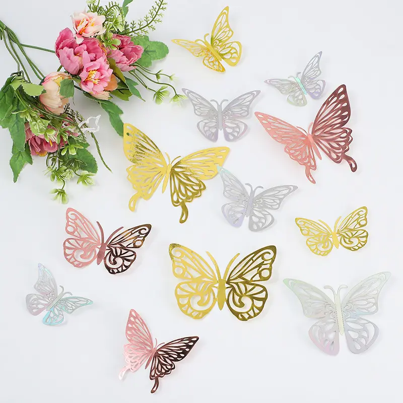 3D Butterfly Party Cake Decorations Removable Decor Room Mural Metallic Wall Stickers
