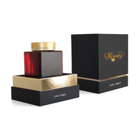 Boîte cadeau en carton personnalisée de luxe pour miel d'abeille, matériaux recyclés, gaufrage, fermeture magnétique, ruban, forme carrée