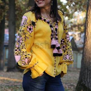 Chemisier brodé à fleurs ethniques pour femmes, mode nigérienne, ample, haut, personnalisé, en lin - Product Image 4