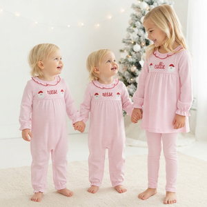 Set Due Pezzi Rosa a Righe per Bambine, Leggings con Colletto a Volant e Bordo Picot, Tutina Lunga Natalizia con Babbo Natale per Bambine - Product Image 2