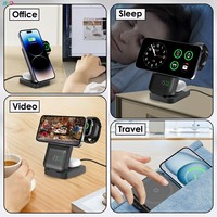 Multifunctionele opvouwbare oplaadpad met klok, telefoon-, oordopjes- en horloge-oplader, snel oplaadstation, draagbare draadloze telefoonoplader
