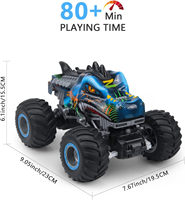 Coche RC de 7 Canales a Escala 1:16, 2.4GHz, Monster Truck Crocodile, con Pulverizador de Agua, Carcasa Translúcida, Luces LED, Batería Recargable USB de 3.7V