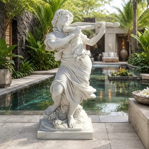 Estatua de Violinista Tallada a Mano <span class=keywords><strong>en</strong></span> Mármol Blanco, Obra Maestra Neoclásica Duradera para Interiores de Lujo <span class=keywords><strong>en</strong></span> Salas de Estar e Iglesias - Product Image 1