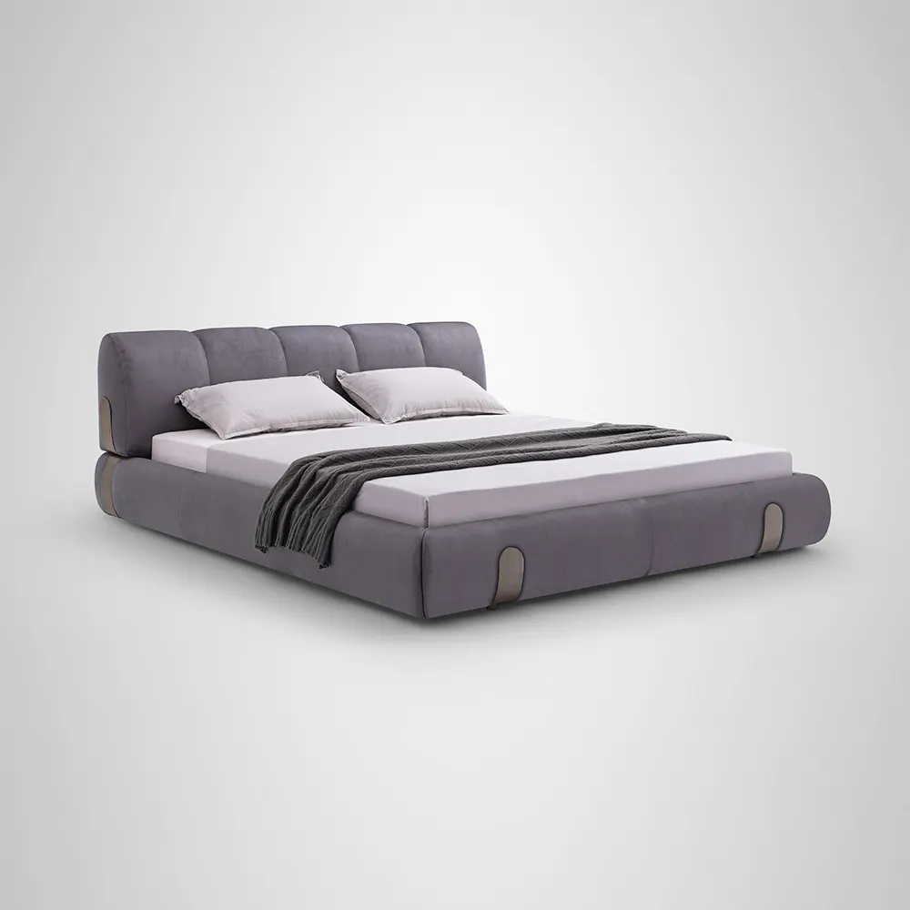 light luxury king size double bed modern bedroom furniture elegant leather Up-holstered Beds