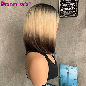 Perruque synthétique courte et droite DREAM ICE'S, blonde brune, bob avec <span class=keywords><strong>frange</strong></span>, résistante à la chaleur, 12 pouces, densité 150%, pour femmes, quotidienne, douce, sans nœuds - Product Image 5