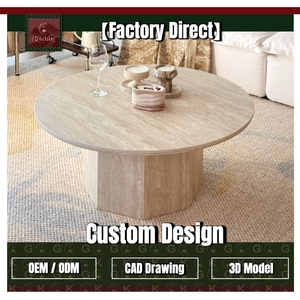 Table basse GOLDKING pour salon en travertin beige veiné naturel, bord lisse, base octogonale, OEM ODM personnalisé direct - Product Image 1