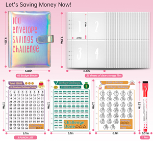 100 Envelope Challenge <strong>Binder</strong> Custom Logo 2025 New PU A5 <strong>Budget</strong> <strong>Binder</strong> Savings Challenge <strong>Budget</strong> Planner Book - Product Image 2