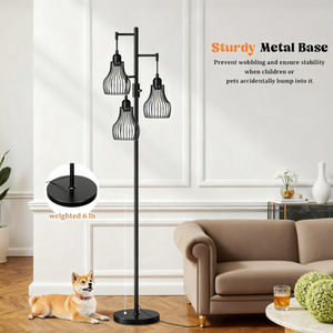 Industrial Floor <b>Lamp</b> With Adjustable Height Black Metal Cage Shade E26 Base For Living Room Bedroom <b>Office</b> - Product Image 2