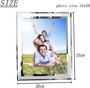 Sparkly <b>Mirrored</b> Square Glass Creative Photo Frames with Glitter <b>Crystal</b> Silver Finish for Wedding Home Family & Party Use - Product Image 2