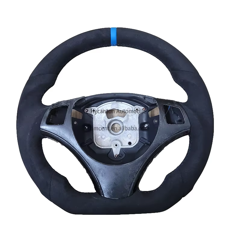 Without holes Black Alcantara+blue return mark+black stitching