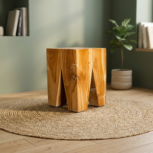Taburete Geométrico de Teca con Diseño Rústico Moderno, Combina Elegancia Natural y Resistencia, Agrega Calidez y Belleza a Espacios de Villas, Apartamentos y Hoteles - Product Image 3